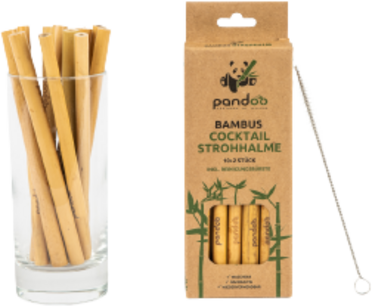 Pandoo Cocktail-Strohhalme Bambus Mehrweg 14 cm - 12 Stk