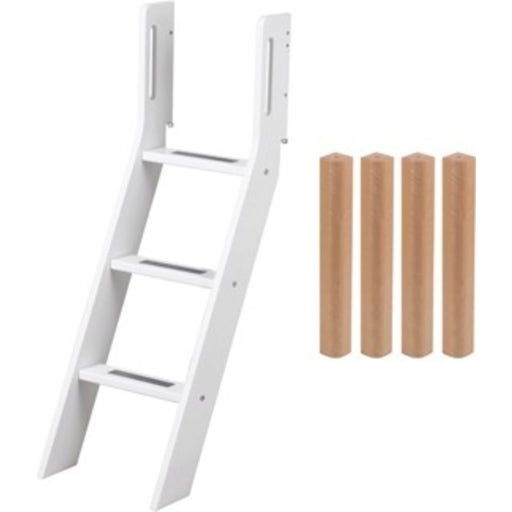 WHITE Schräge Leiter und Pfosten für Halbhohe Betten - Birke/weiß