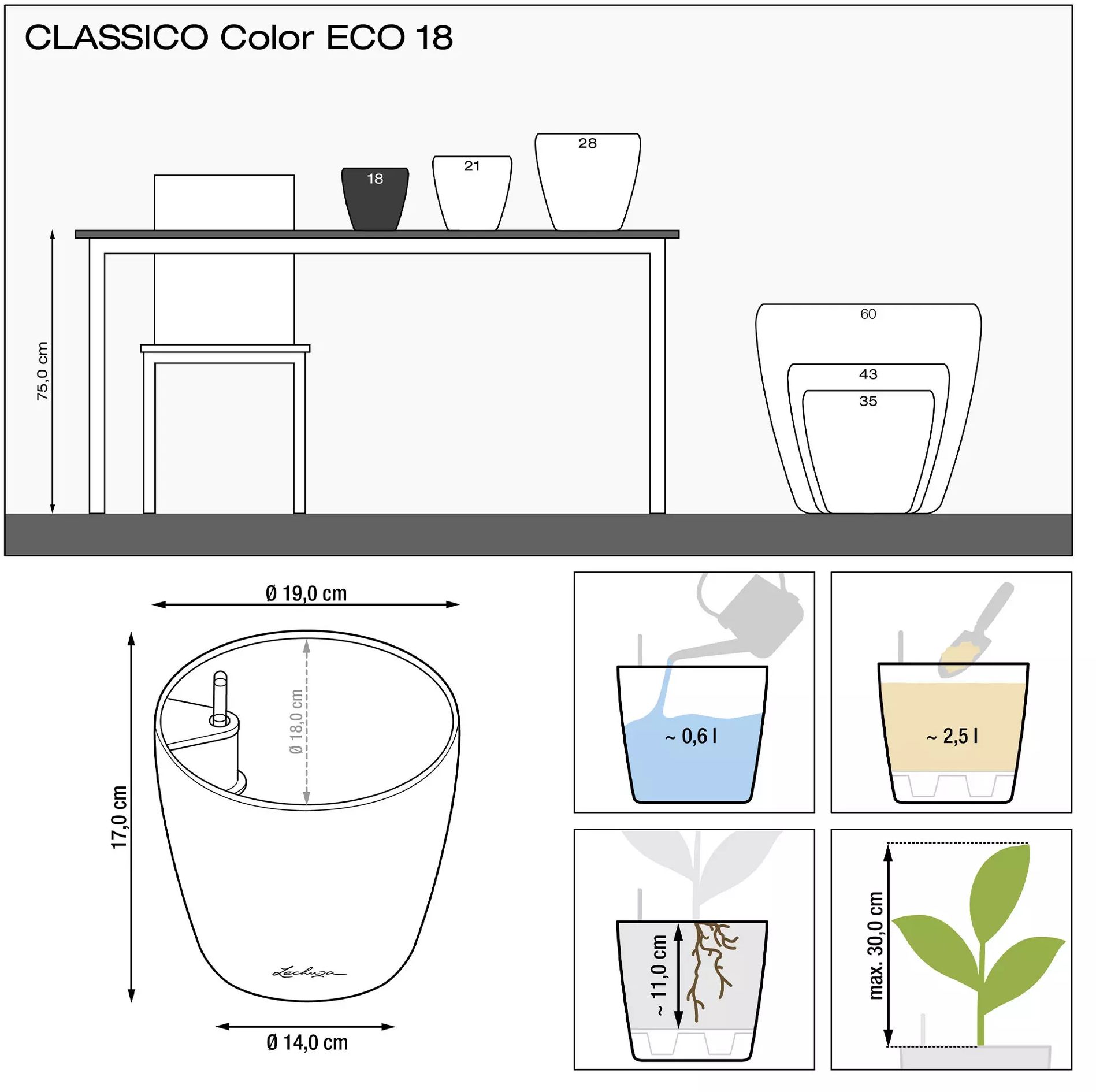 Lechuza Planter CLASSICO Colour 18 - Dark Grey