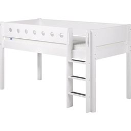 WHITE Mid-High Bed with Vertical Ladder, 90 x 200 cm - White