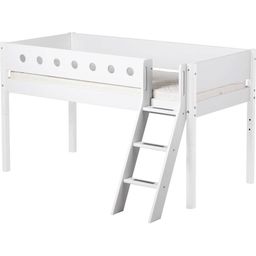 WHITE Mid-High Bed with Inclined Ladder, 90 x 200 cm