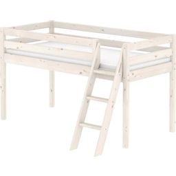 CLASSIC Mid-High Bed with Inclined Ladder, 90 x 200 cm - White Glazed