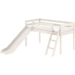 CLASSIC Halbhohes Bett mit Rutsche und Schrägleiter, 90x200 cm - Weiß