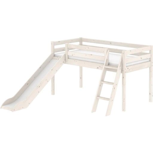 CLASSIC Mid-High Bed with Slide and Inclined Ladder, 90 x 200 cm - White