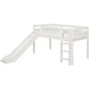 CLASSIC Halbhohes Bett mit Rutsche und Leiter, 90x200 cm - Weiß lasiert