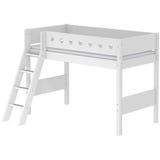 WHITE Mid-High Bed with Inclined Ladder, 90 x 200 cm