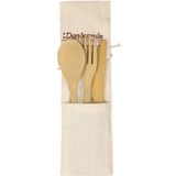 Bamboo Cutlery Set: Spoon, Fork and Knife in Organic Cotton Travel Bag