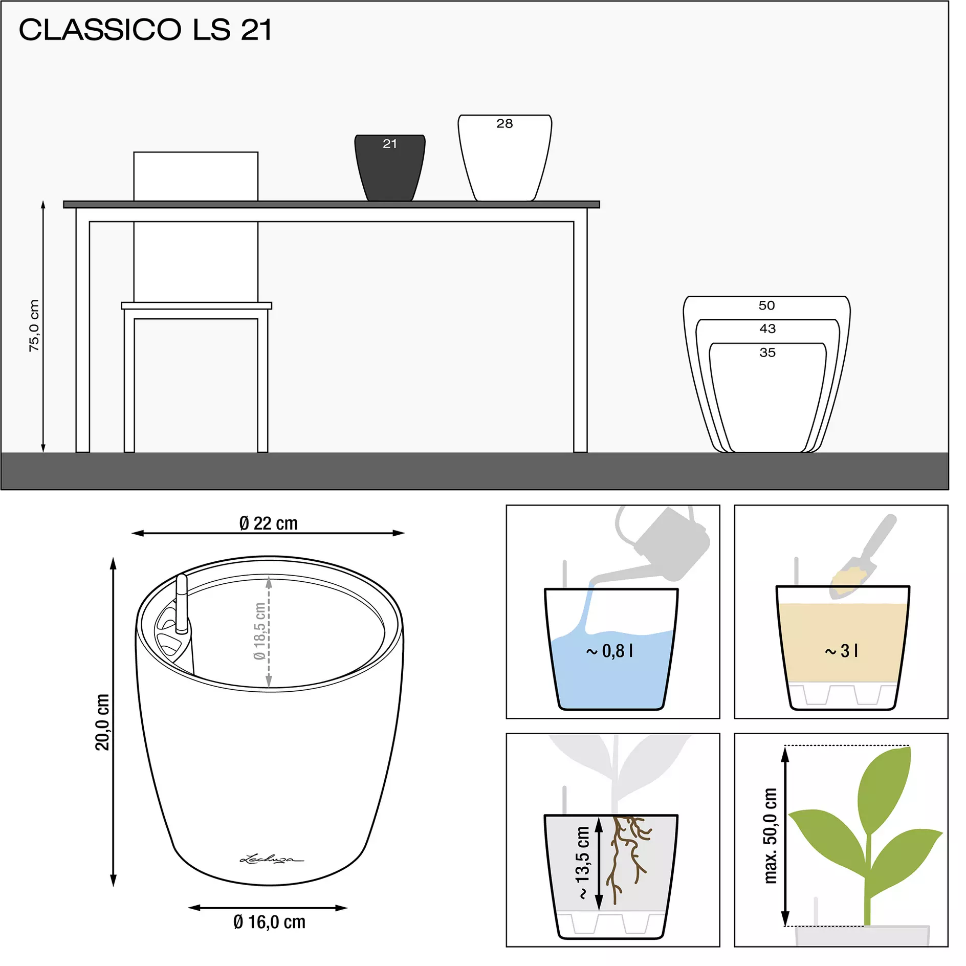 Lechuza Pflanzgefäß CLASSICO Color LS 21 - muskat