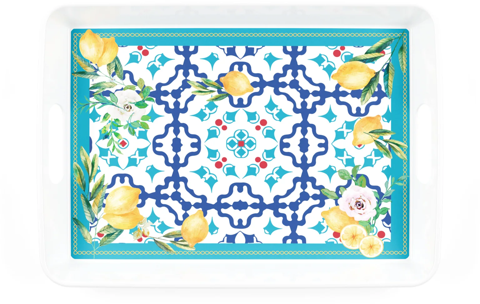 Rektangulär Bricka med Handtag "Flower & Lemon"