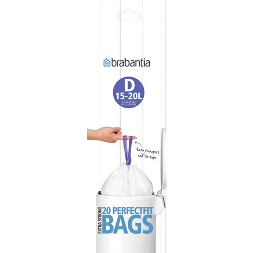 Brabantia PerfectFit Bin Liners - In A Roll - 15L (D) - 20 Pieces