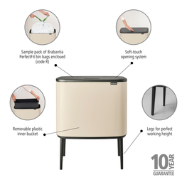 Bo Touch Bin - Pattumiera 36 L con Inserto in Plastica - Soft Beige