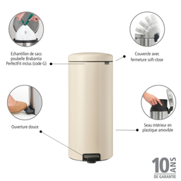 Newicon 30 L Pedal Bin with a Plastic Liner - Soft Beige