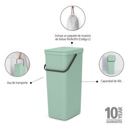 Brabantia Sort & Go Afvalemmer, 40 Liter - Jade Green