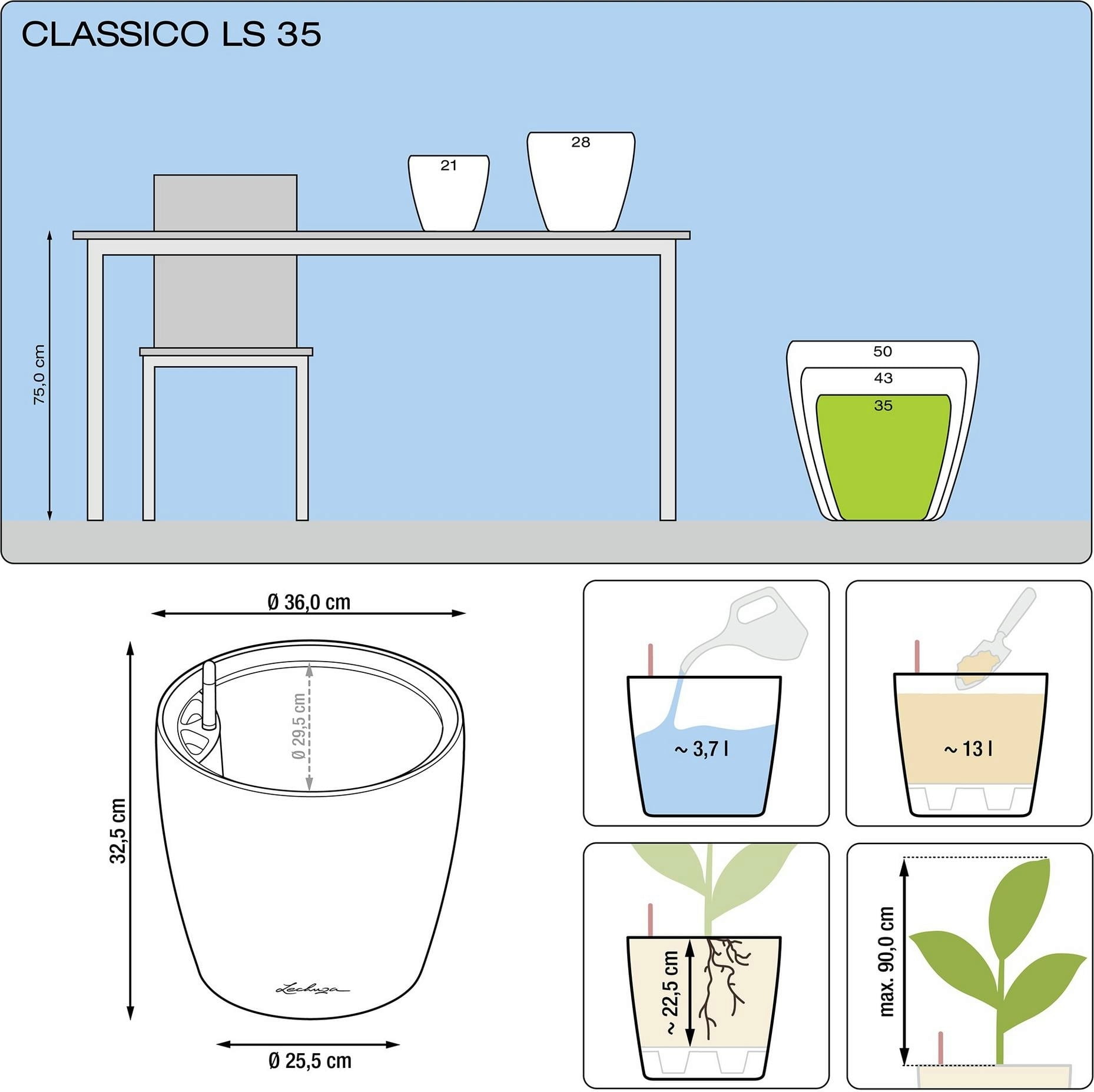 Lechuza Pflanzgefäß CLASSICO Premium 35 LS