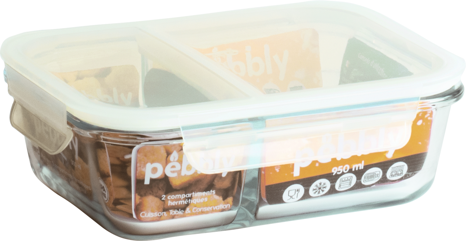 Pebbly Frischhaltedose mit 2 Fächern rechteckig - 1450 ml