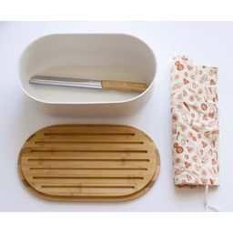 Boîte à Pain avec Planche à Découper, Couteau et Sac - Crème - 1 pcs