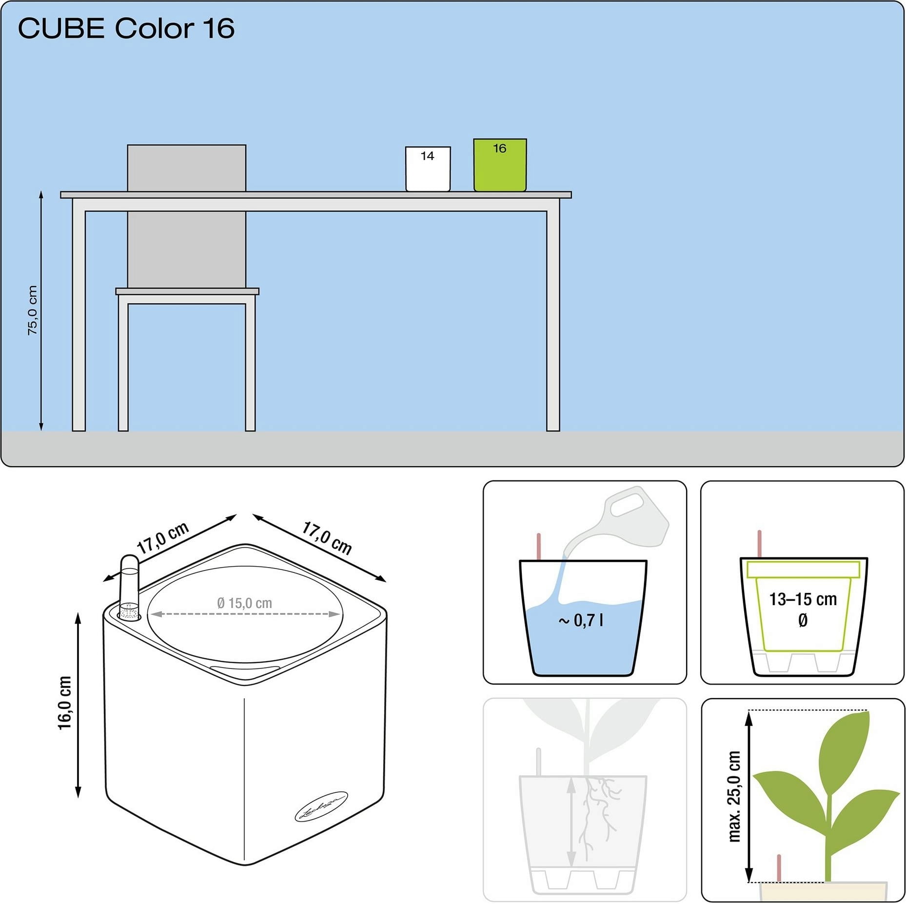 Lechuza Pflanzgefäß CUBE Color 16