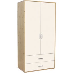 CLASSIC Kleiderschrank mit 2 Türen und 2 Schubladen - Kiefer Natur/Lack Weiß/Weiß