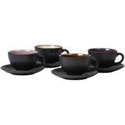 Bitz Cup and Saucer, Set of 4 - Black/Amber