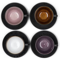 Bitz Cup and Saucer, Set of 4 - Black/Amber