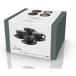 Bitz Cup and Saucer, Set of 4 - Black/Amber