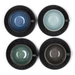 Bitz Cup and Saucer, Set of 4 - Black/Dark Blue