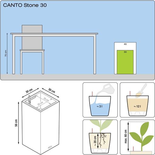 Självbevattningskruka CANTO Stone High 40