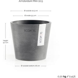 Ecopots Amsterdam Blomkruka - grå - Ø 10,5 cm, höjd 9,2 cm