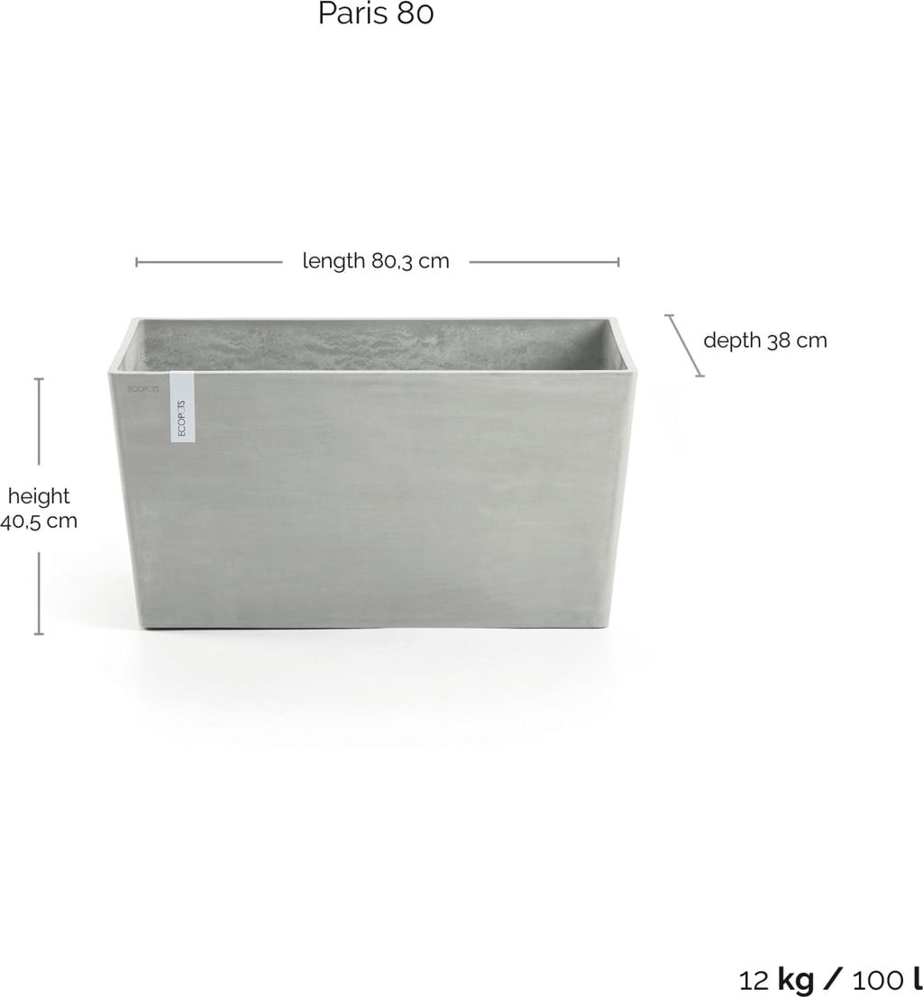Ecopots Paris Pflanzgefäß - weißgrau - L 80 x T 42 x H 38 cm (100 Liter)
