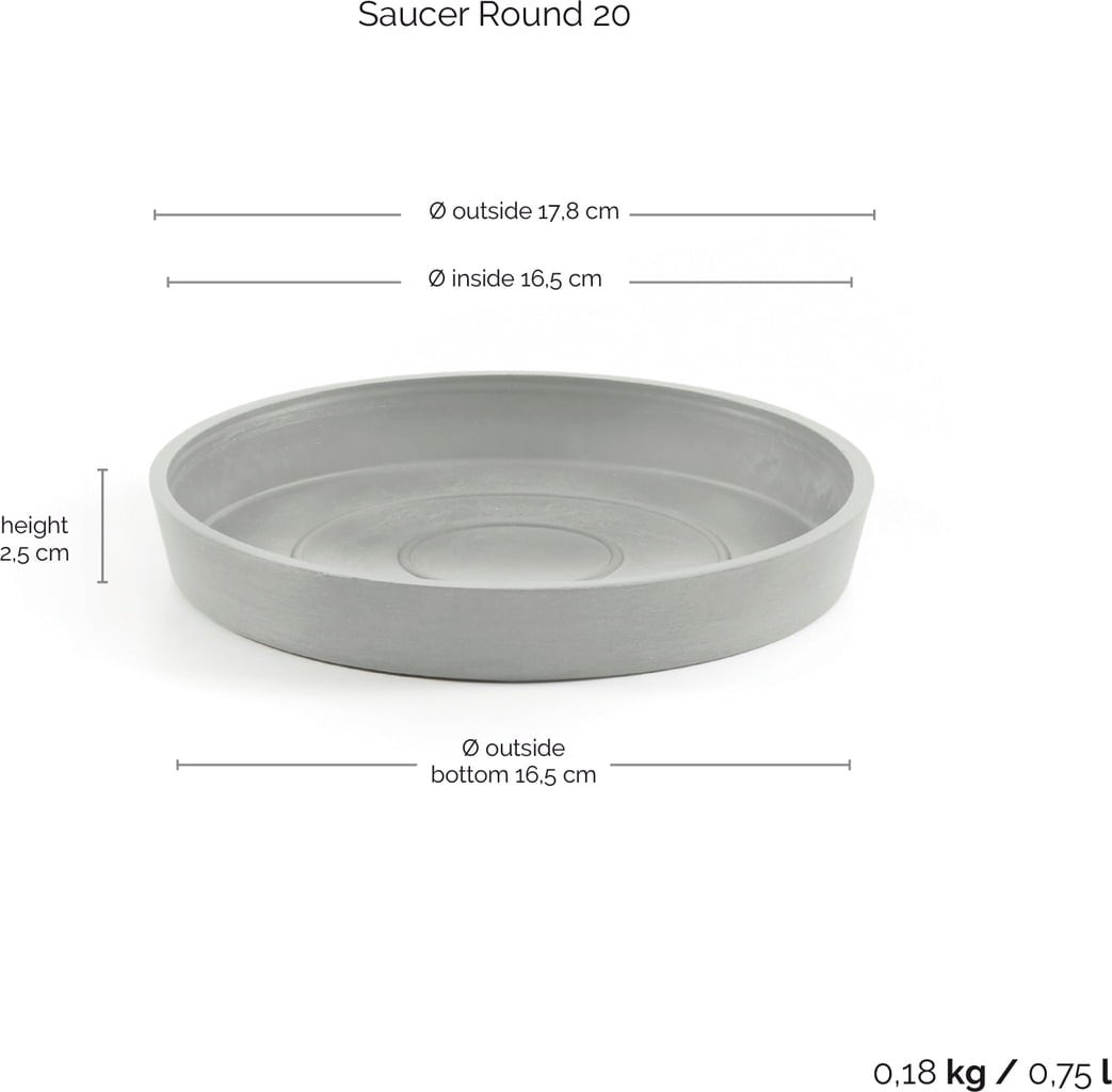 Ecopots Saucer Round - White Grey - ∅ 17,8, H 2,5 cm