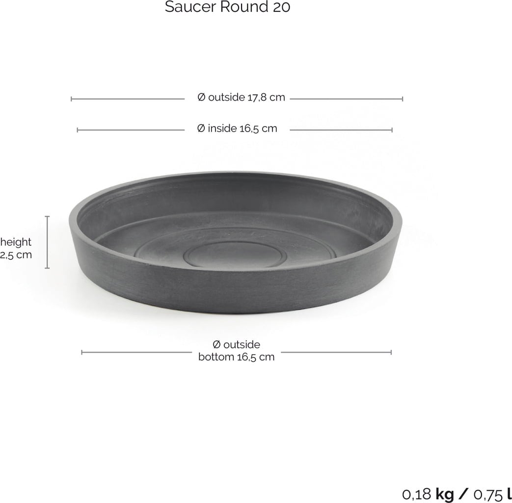 Ecopots Underlägg / Fat Rund grå - ∅ 17,8, höjd 2,5 cm