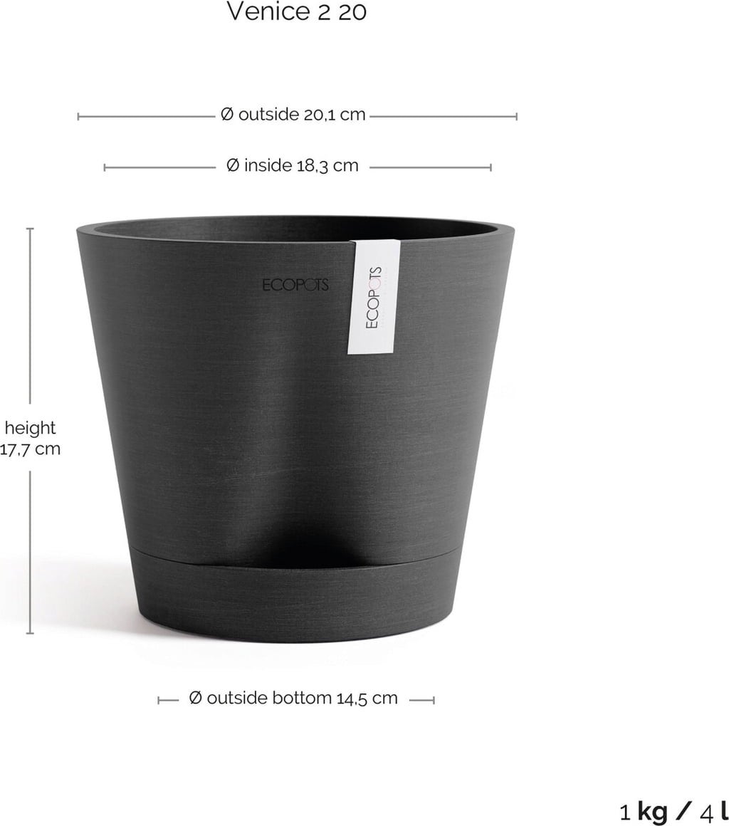 Ecopots Venice 2 Pflanztopf dunkelgrau - Ø 20 cm, Höhe 17,5 cm