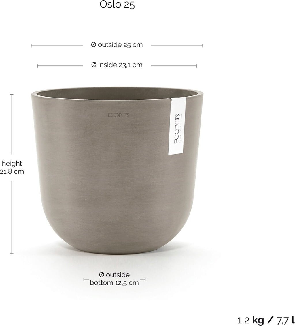 Ecopots Oslo Planter - Taupe - Ø 25 cm, Height 21.80 cm