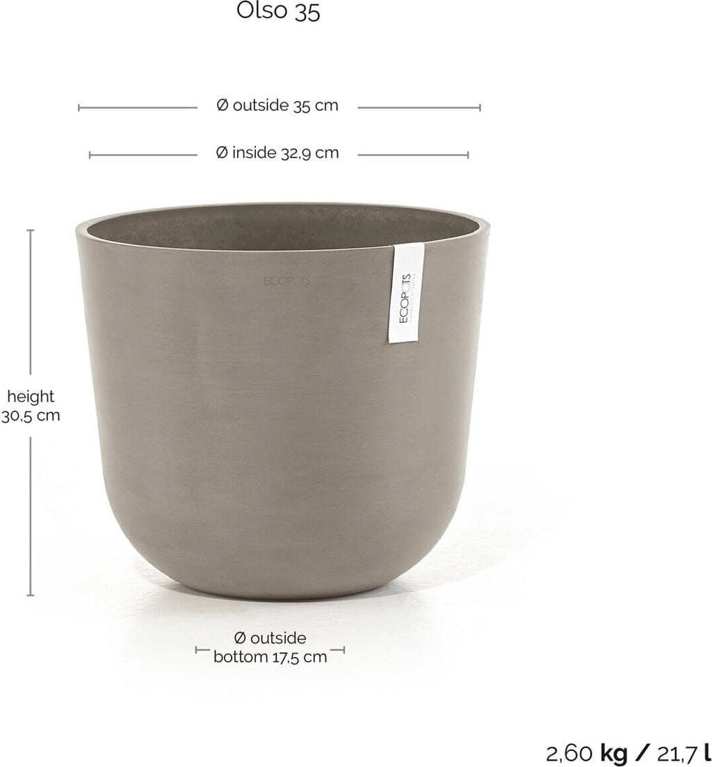 Ecopots Kruka Oslo taupe - Ø 35 cm, Höhe 30,50 cm