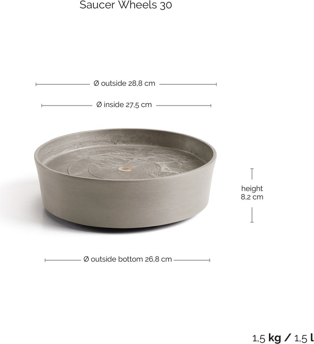 Ecopots Soucoupe Wheels Taupe - Ø 28,8 cm, Hauteur 8,2 cm
