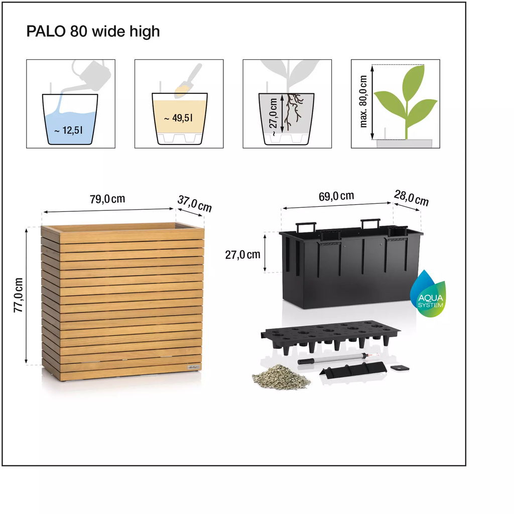 Lechuza PALO Natural Wood 80 wide - High