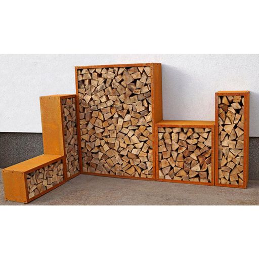 Prima terra Infinita Firewood Shelf with Rust Patina