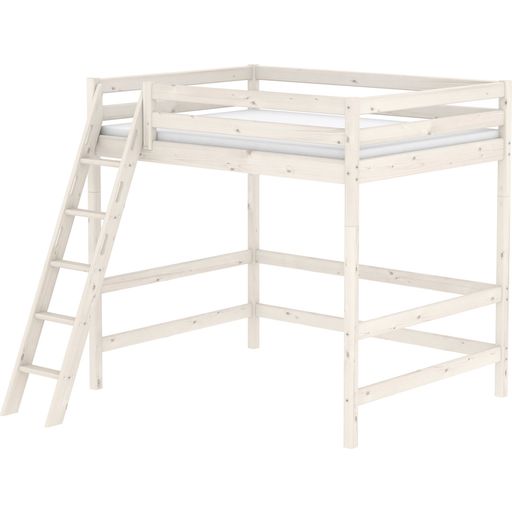 CLASSIC High Bed with Inclinded Ladder, 200 x 140 cm - Glazed white