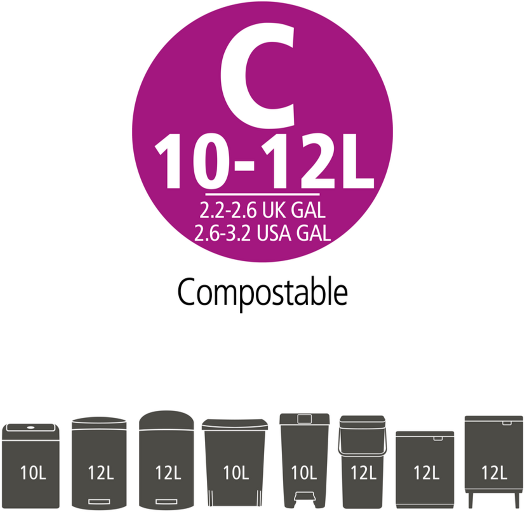 Brabantia PerfectFit Bin Liners - Biodegradable - 10-12L (C) - 10 Pieces per Roll