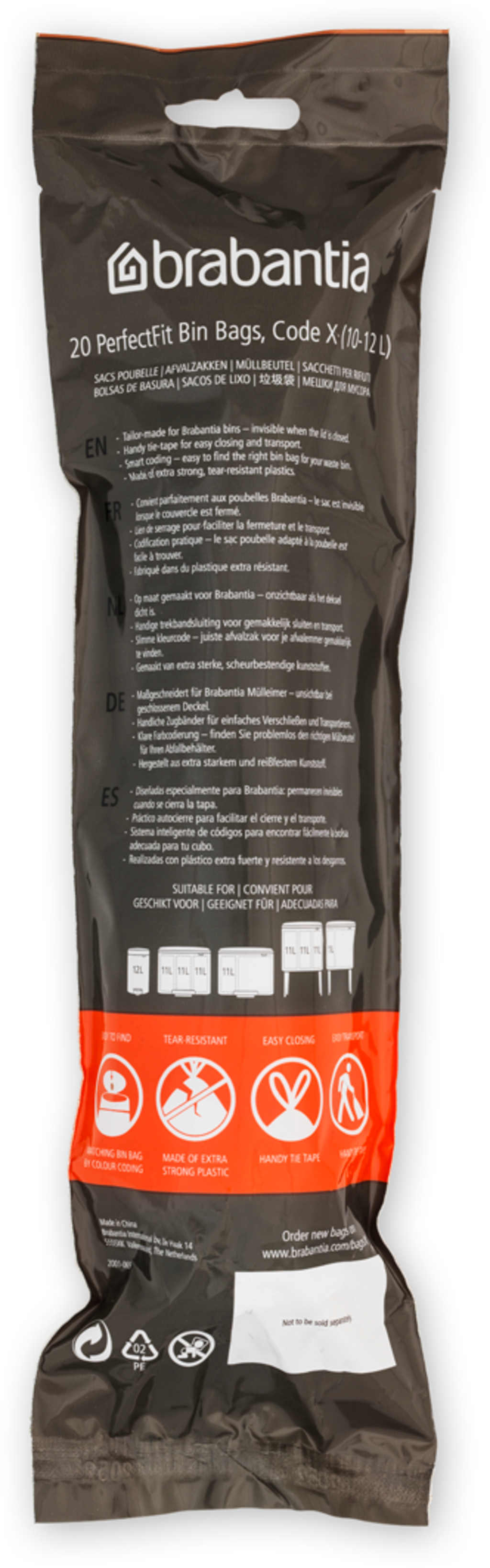 PerfectFit Bin Liners for the Bo Touch Bin - Roll Pack - 12L (X) - 20 Pieces