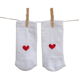 Eulenschnitt Socken weiß - Herz rot - S (35-38)