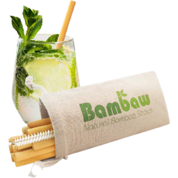 Bambaw Pajitas de Bambú con Bolsa de Algodón - 6 Uds. / 14 cm, 6 Uds. / 22 cm