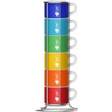 6 Tasses à Espresso Colorées avec Support Métallique