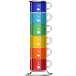 6 Tasses à Espresso Colorées avec Support Métallique - 1 kit