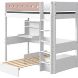 WHITE High Bed Casa WHITE with Sofa Bed, Hanging Desk and Vertical Ladder, 90 x 200 cm