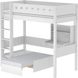 WHITE High Bed Casa WHITE with Sofa Bed, Hanging Desk and Vertical Ladder, 90 x 200 cm