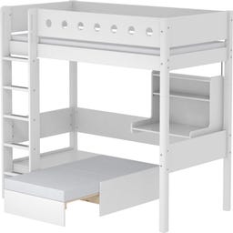 WHITE High Bed Casa WHITE with Sofa Bed, Hanging Desk and Vertical Ladder, 90 x 200 cm - 