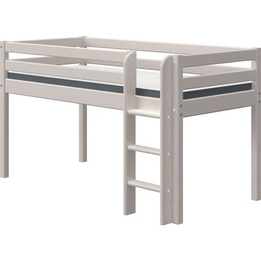 CLASSIC Halbhohes Bett mit senkrechter Leiter, 90x200 cm - Grau lasiert