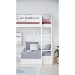 CLASSIC Hochbett 184 cm mit Sofa, Schreibtisch, Leiter und Absturzsicherung - Weiß lasiert