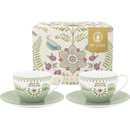 Tassen & Untertassen 2er-Set Lily & Lotus - Hellgrün